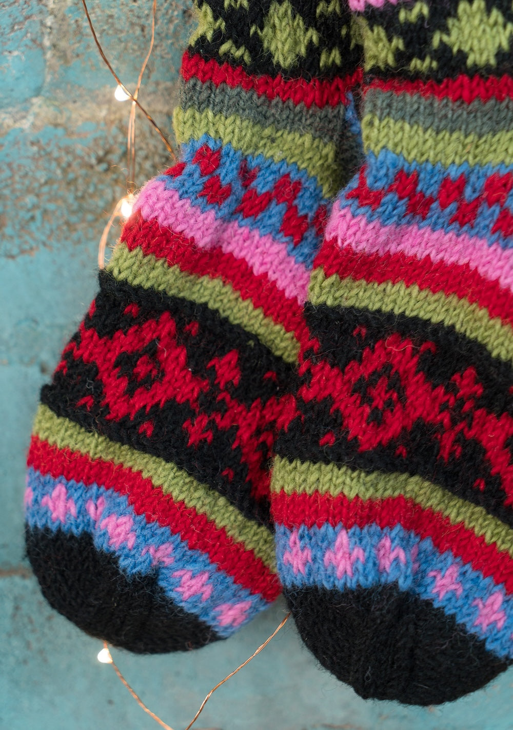 New Zealand Wool Large Socks Black Red Pink Multi Colours Striped Pattern