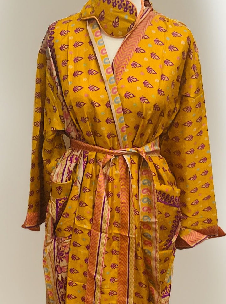 Yellow Recycled Sari Dressing Gown Second Nature Online