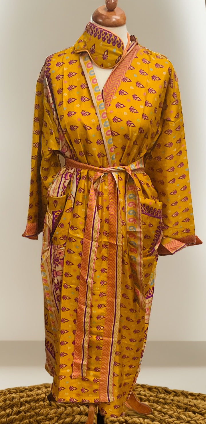 Yellow Recycled Sari Dressing Gown Second Nature Online