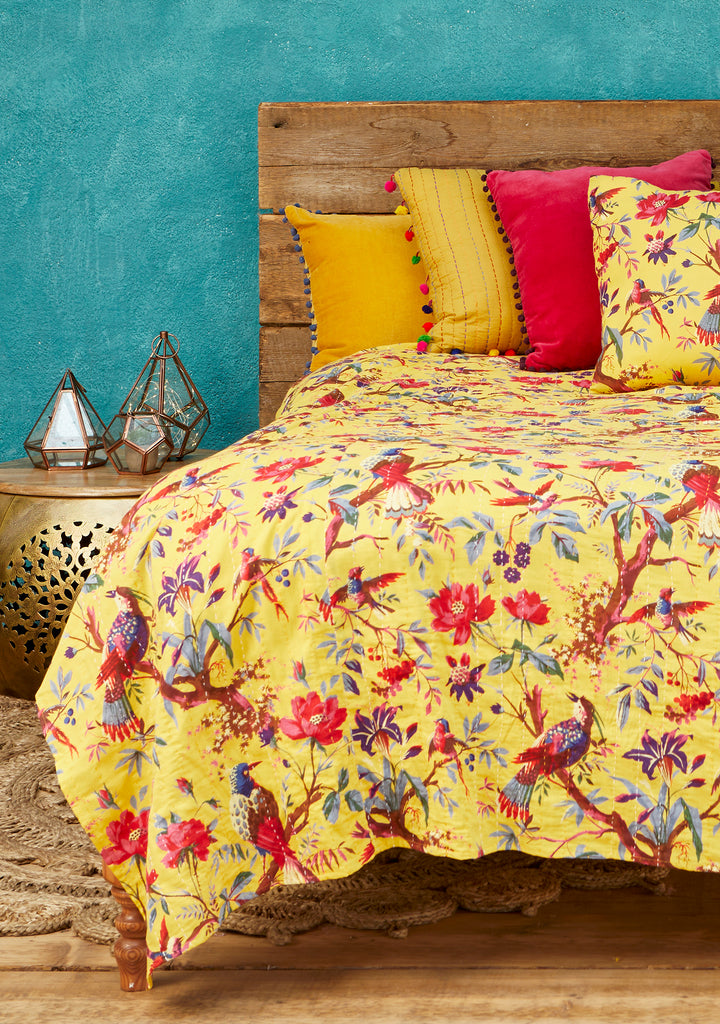 Kantha Throw Handcrafted in Bird Of Paradise Design 2 Colours Available