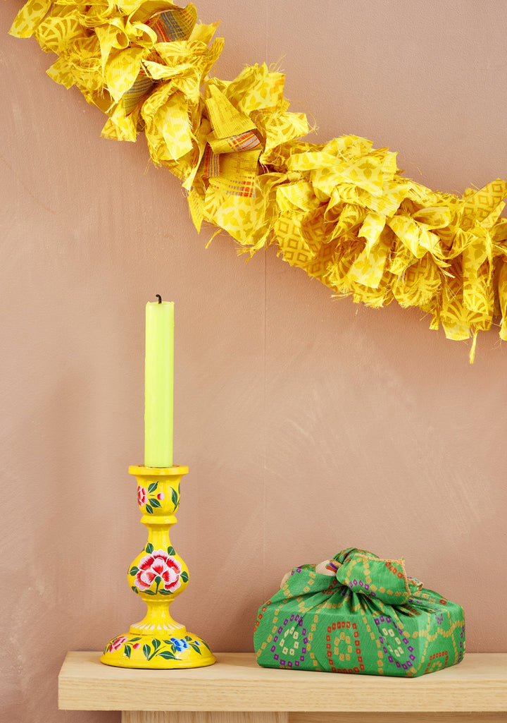 Yellow Recycled Sari Tinsel Garland Xmas - Second Nature Online