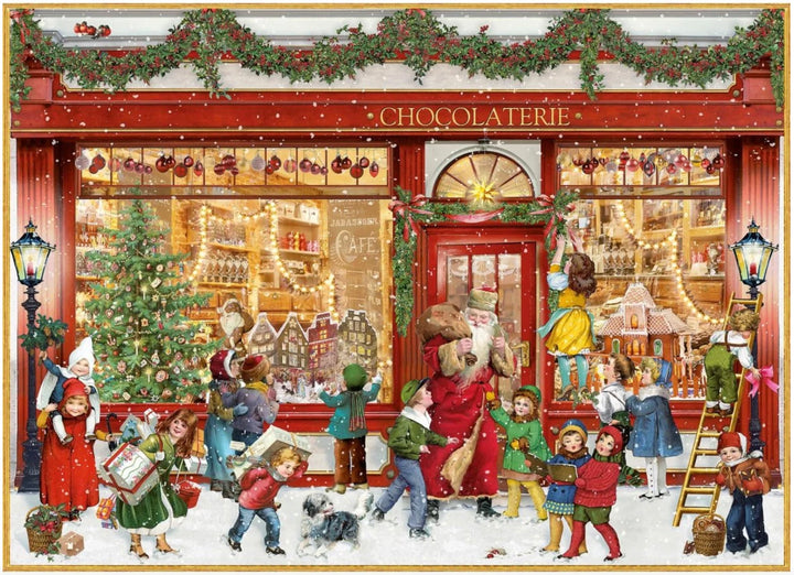 Traditional Glitter Advent Calendar – Father Christmas at the Chocolate Shop – A4
