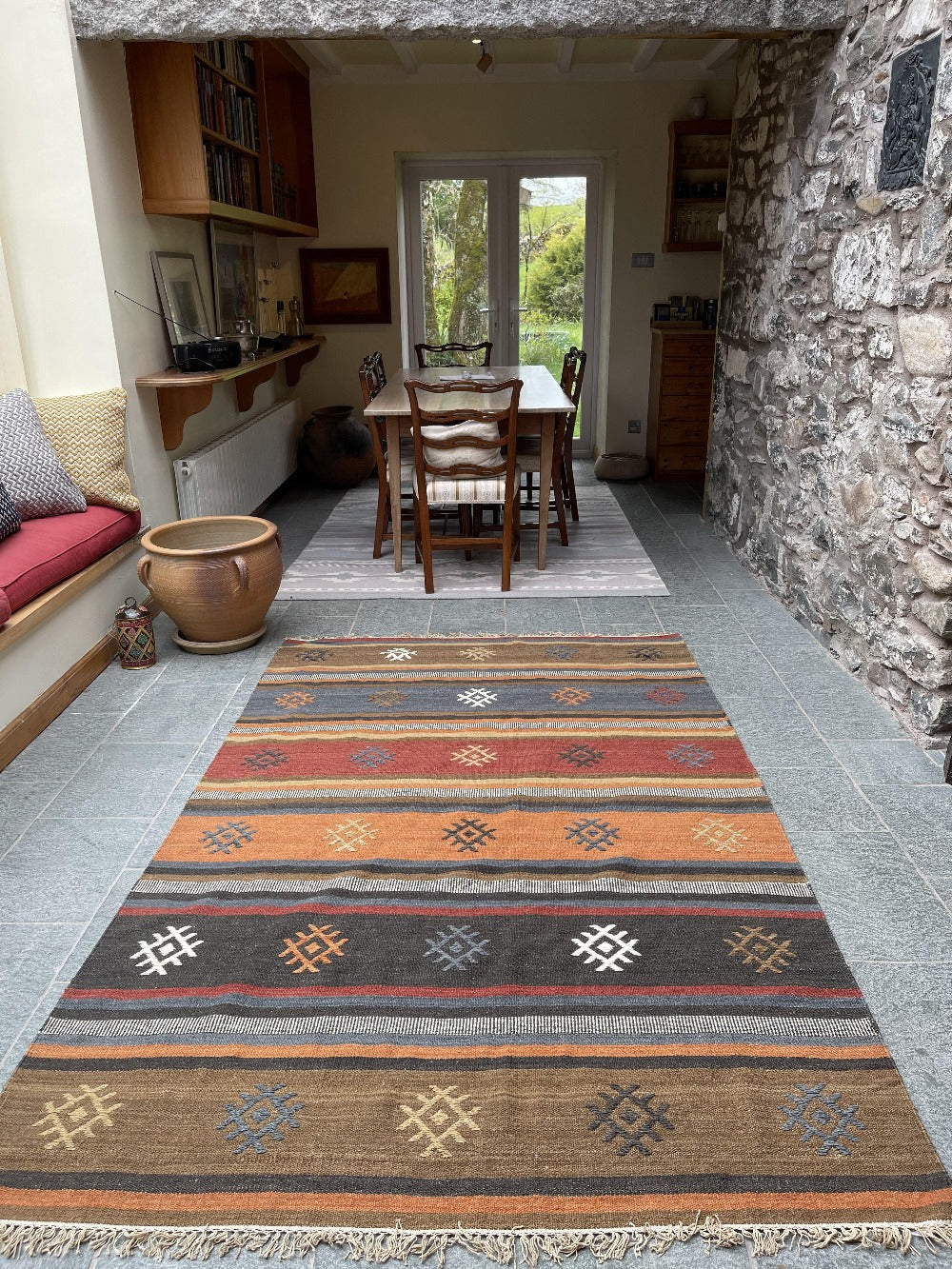 Juma Kilim Rug Handmade in Wool Geometric Stripes - Second Nature Online