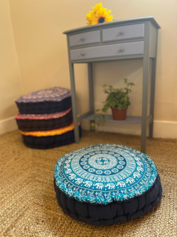Elephant Yoga Printed Design Cushion Pouffe Floor Cushion Available In Orange, Pink, Blue or Purple