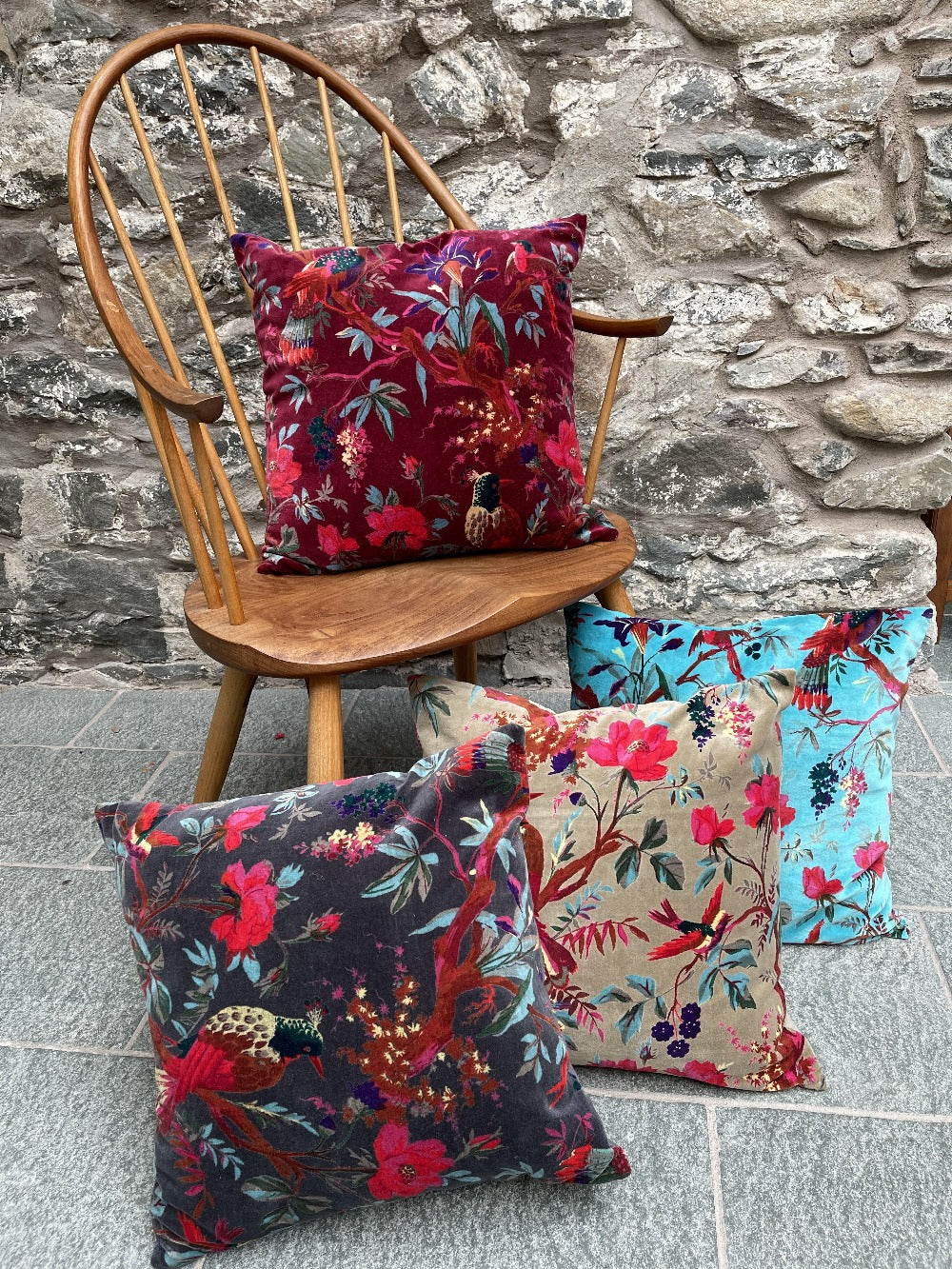 Velvet Cushion Cover with Bird of Paradise Design - Second Nature Online