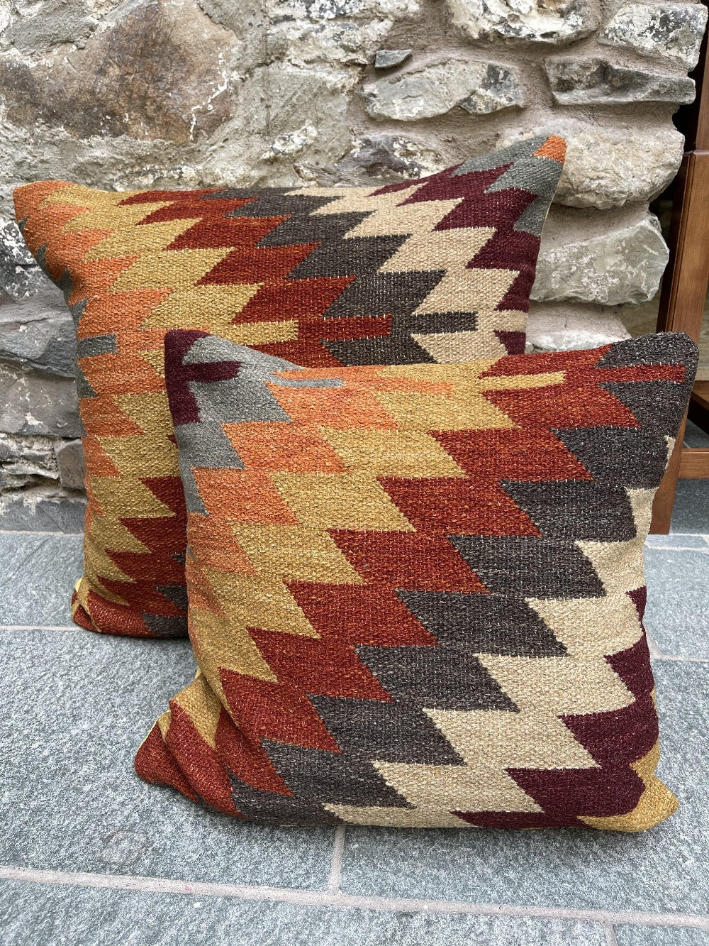 Alwar Kilim Cushion Cover Geometric Orange Brown Red Design - Second Nature Online