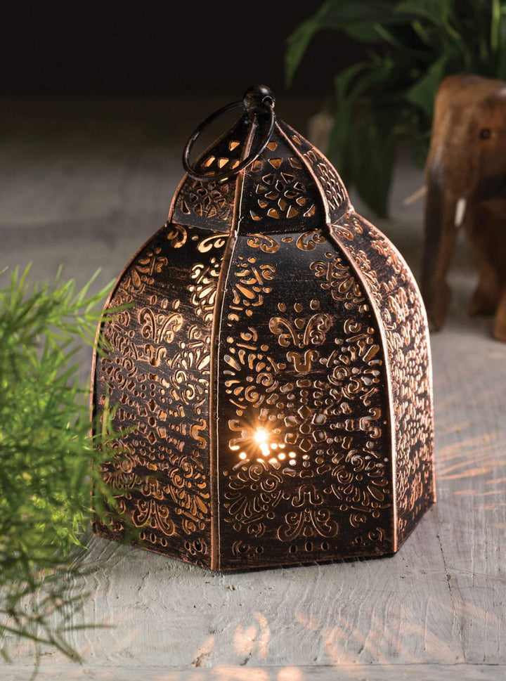 Indian Hand Cut Black with Copper Finish Recycled Iron Lantern