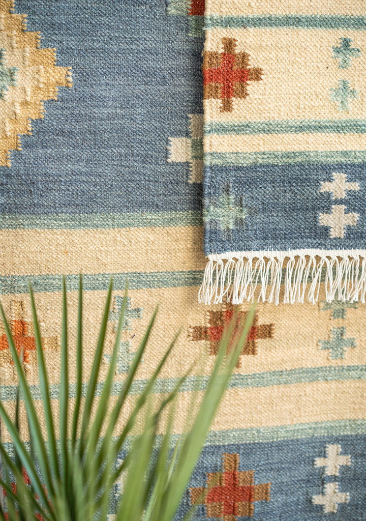 Blue Kilim Rug | Wool and Cotton | Geometric | Small Medium Large