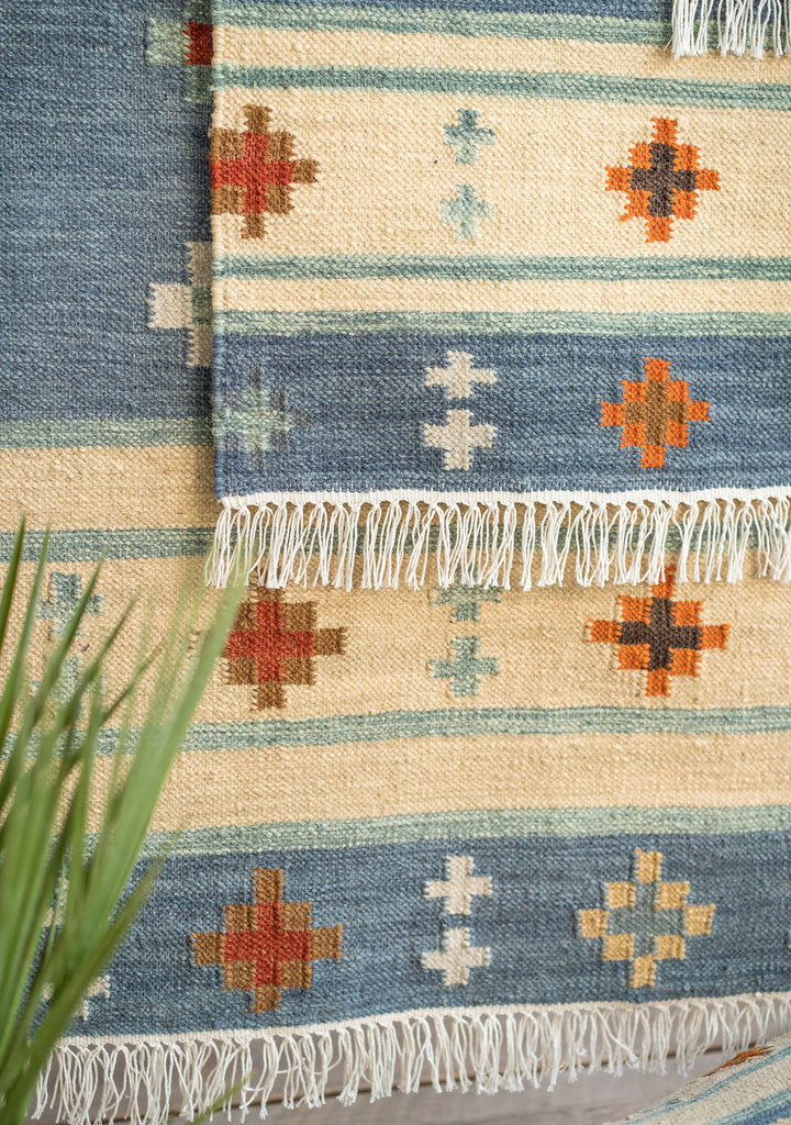 Blue Kilim Rug | Wool and Cotton | Geometric | Small Medium Large