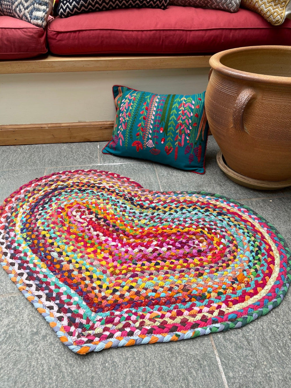 Braided Multi Colour Love Heart Rug - Second Nature Online