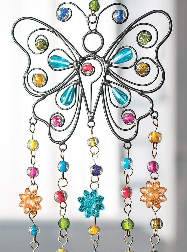 Metal Butterfly Wind Chime with Glass Mixed Beads