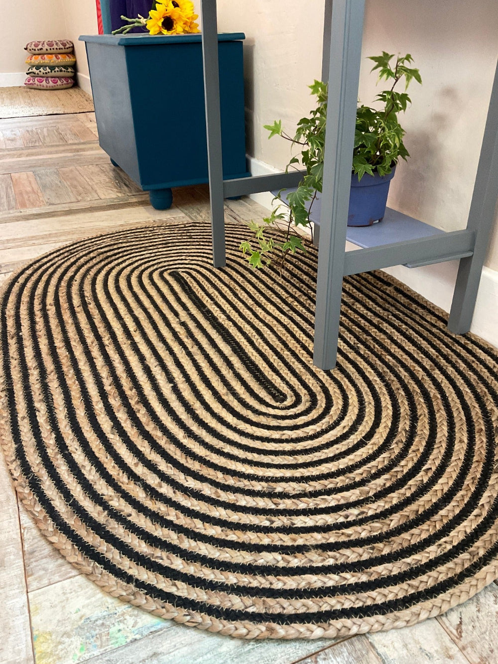 Chakkar Natural Jute Black Cotton Rug Second Nature Online