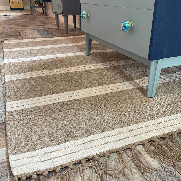 Cotton Jute Natural Rug With Triple Stripes Second Nature Online