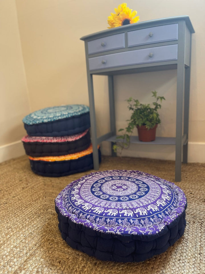 Elephant Yoga Printed Design Cushion Pouffe Floor Cushion Available In Orange, Pink, Blue or Purple