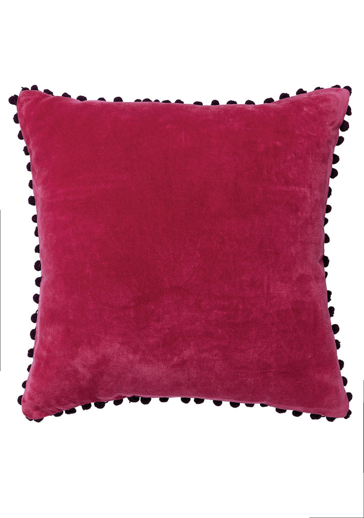 Damson Cotton Velvet Cushion Cover With Pom Pom's - Second Nature Online