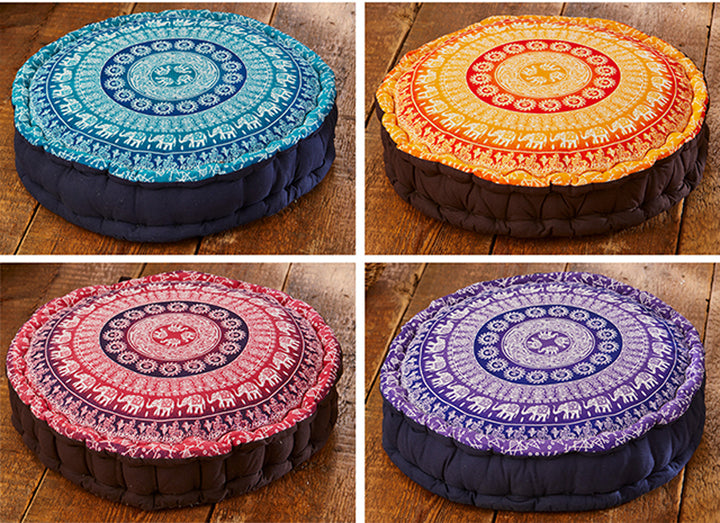 Elephant Yoga Printed Design Cushion Pouffe Floor Cushion Available In Orange, Pink, Blue or Purple