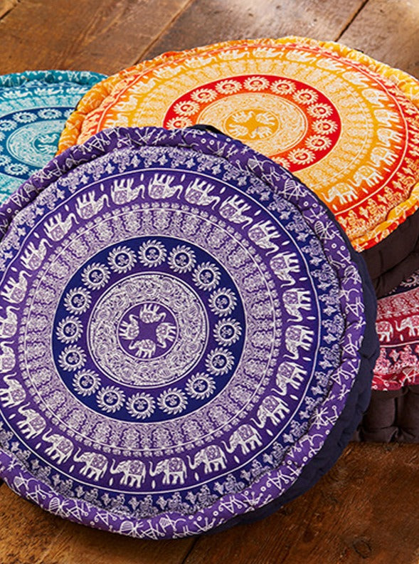 Elephant Yoga Printed Design Cushion Pouffe Floor Cushion Available In Orange, Pink, Blue or Purple