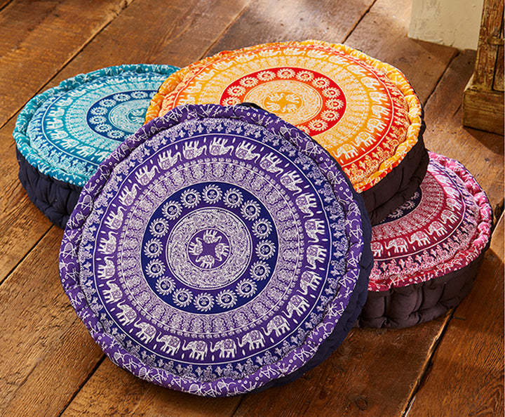 Elephant Yoga Printed Design Cushion Pouffe Floor Cushion Available In Orange, Pink, Blue or Purple