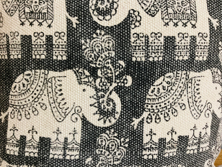 Elephant Print Cushion Covers Soft Cotton With Pom Poms