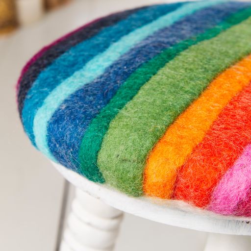 Hand Crafted 100% Wool Felt Round Rainbow Pre Filled Cushion 35 cm x 35 cm x 3 cm