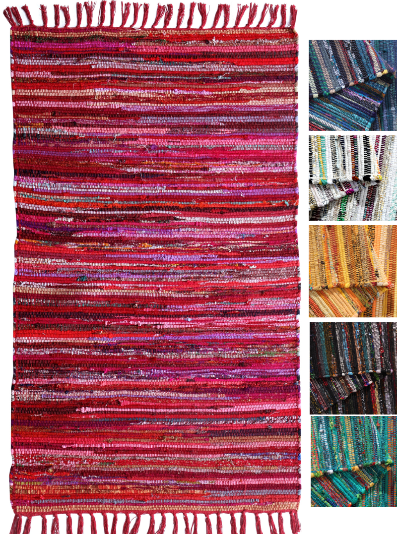Festival Rag Rugs in Red, Blue, Pastel, Yellow, Black and Green.