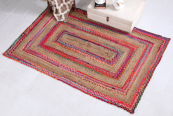 FIESTA Rectangular Jute Rug Hand Woven with Recycled Fabric - Second Nature Online