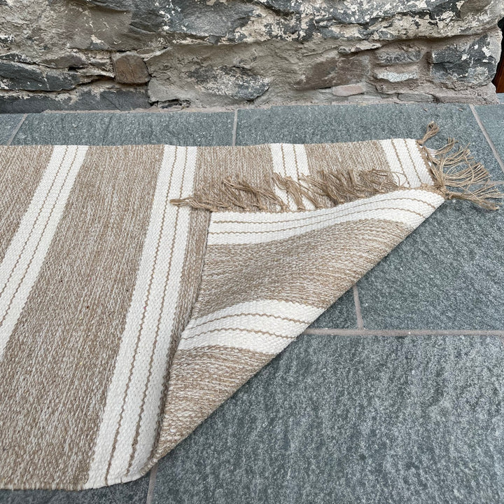 Folded Cotton Jute Natural Rug With Triple Stripes Second Nature Online