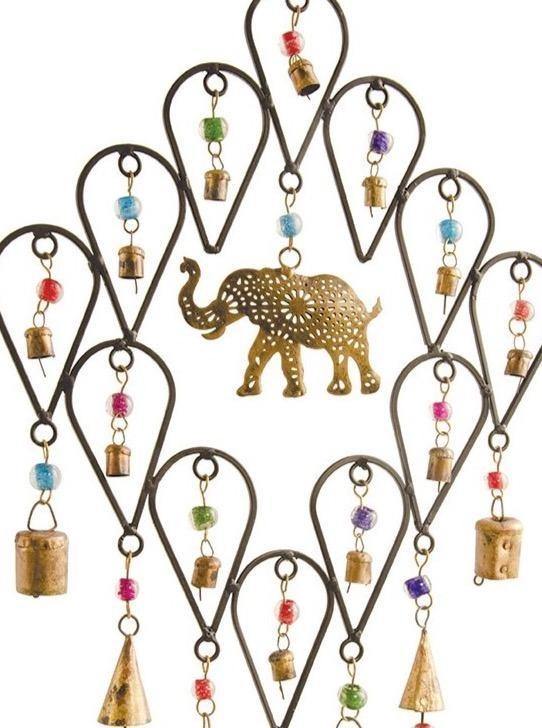 Garden Wind Chime with Elephant Design and Hanging Beads and Bells - Second Nature Online