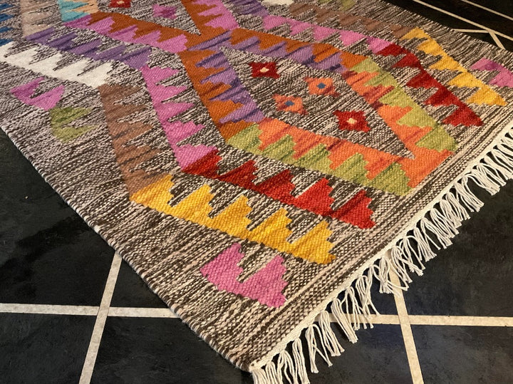 Geometric Pattern Aztec Rainbow Rug With Fringe - Second Nature Online
