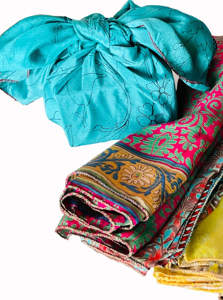 Recycled Indian Sari Material Gift Wrap Colourful Re-useable 4 Pieces Per Purchase Individual Sari Pieces Hair Wrap Head Scarf Various
