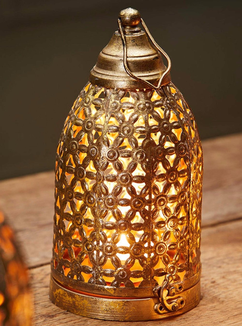 Gold Coloured Cutwork Lantern for T - Lights Second Nature Online
