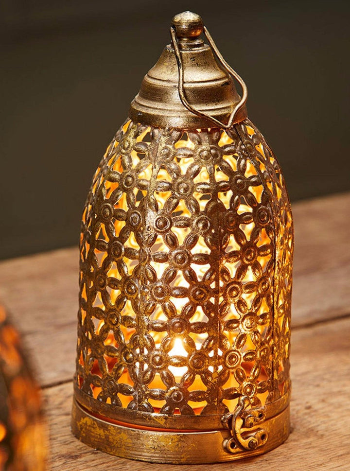 Gold Coloured Cutwork Lantern for T - Lights Second Nature Online