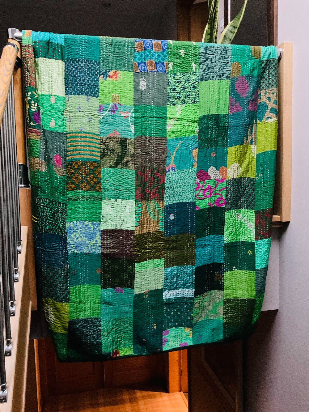 Green Patchwork Kantha Throw