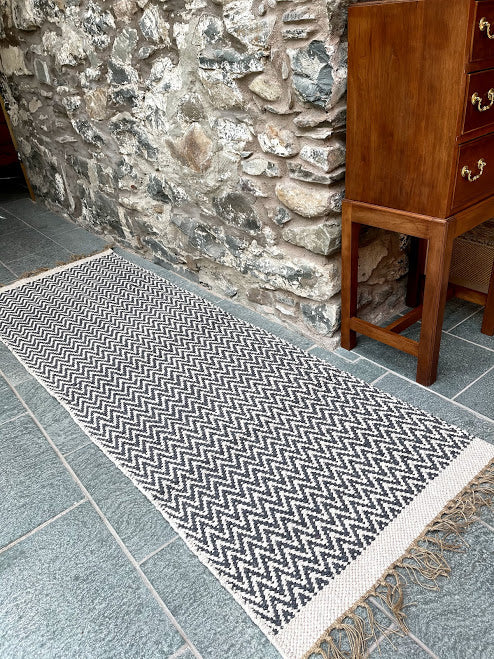 Greta Soft Bedroom Rug Grey Dark Herringbone Pattern