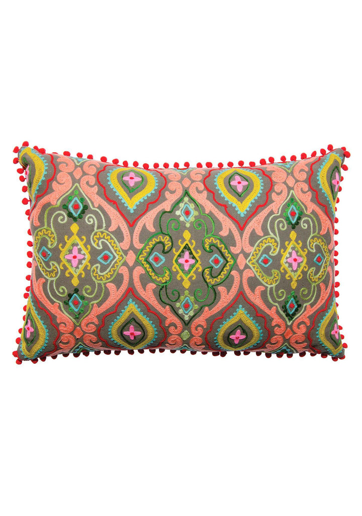 Farisha Embroidered Indian Cushion Cover with Mini Pom Poms - Second Nature Online