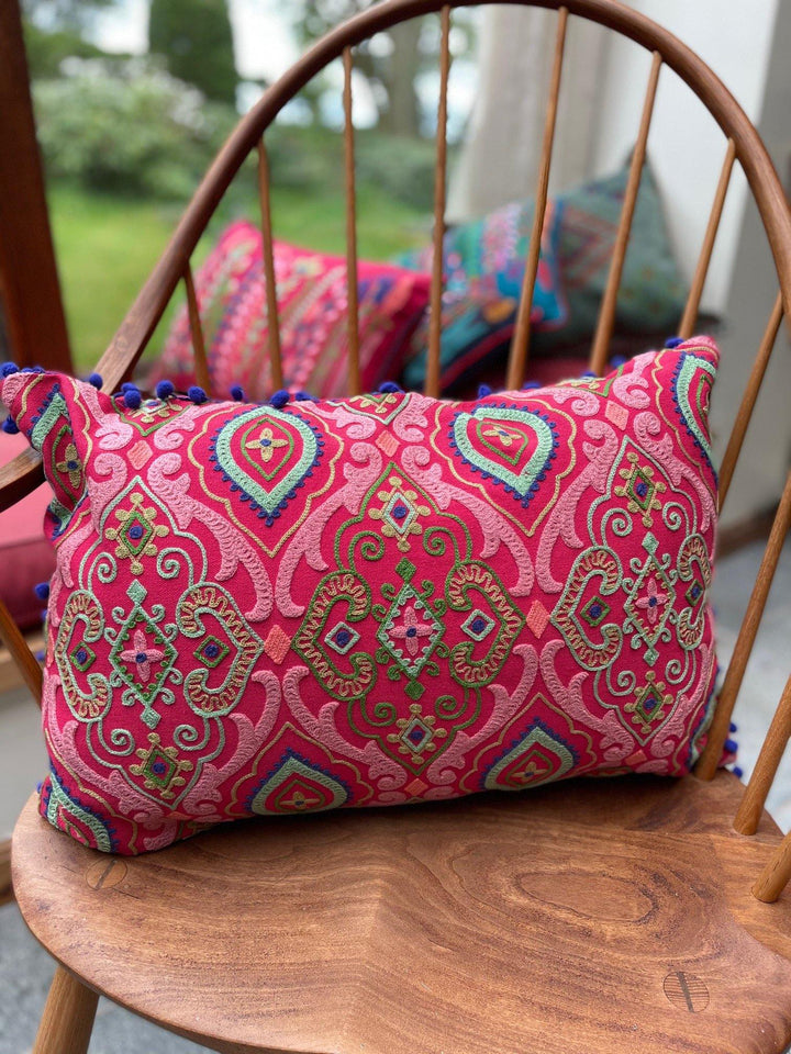Farisha Embroidered Indian Cushion Cover with Mini Pom Poms - Second Nature Online