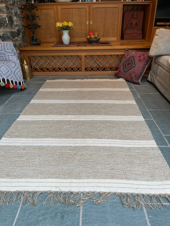 Reteela Living Room Rug Beige with Natural Striped Design