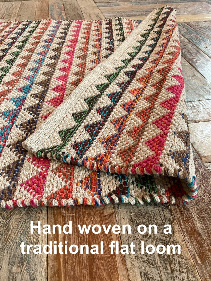 Hand Woven Cotton Rug With Geometric Pattern - Second Nature Online