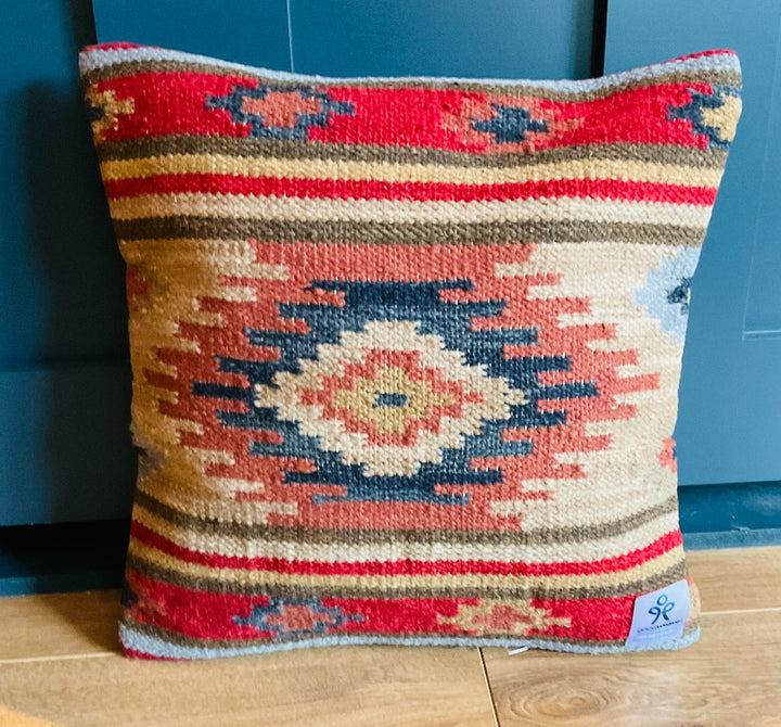 Kashi Kilim Wool Cushion Cover Handmade in Geometric Multi Colours