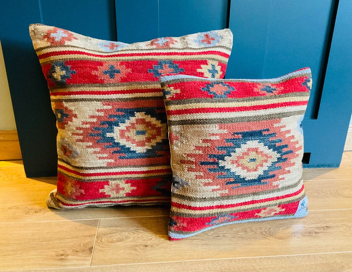 Kashi Kilim Wool Cushion Cover Handmade in Geometric Multi Colours