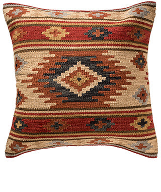 Kashi Kilim Wool Cushion Cover Handmade in Geometric Multi Colours