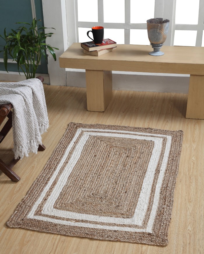 Khidakee Border Stripe Rectangle Braided Jute Rug - Second Nature Online Lifestyle Shot