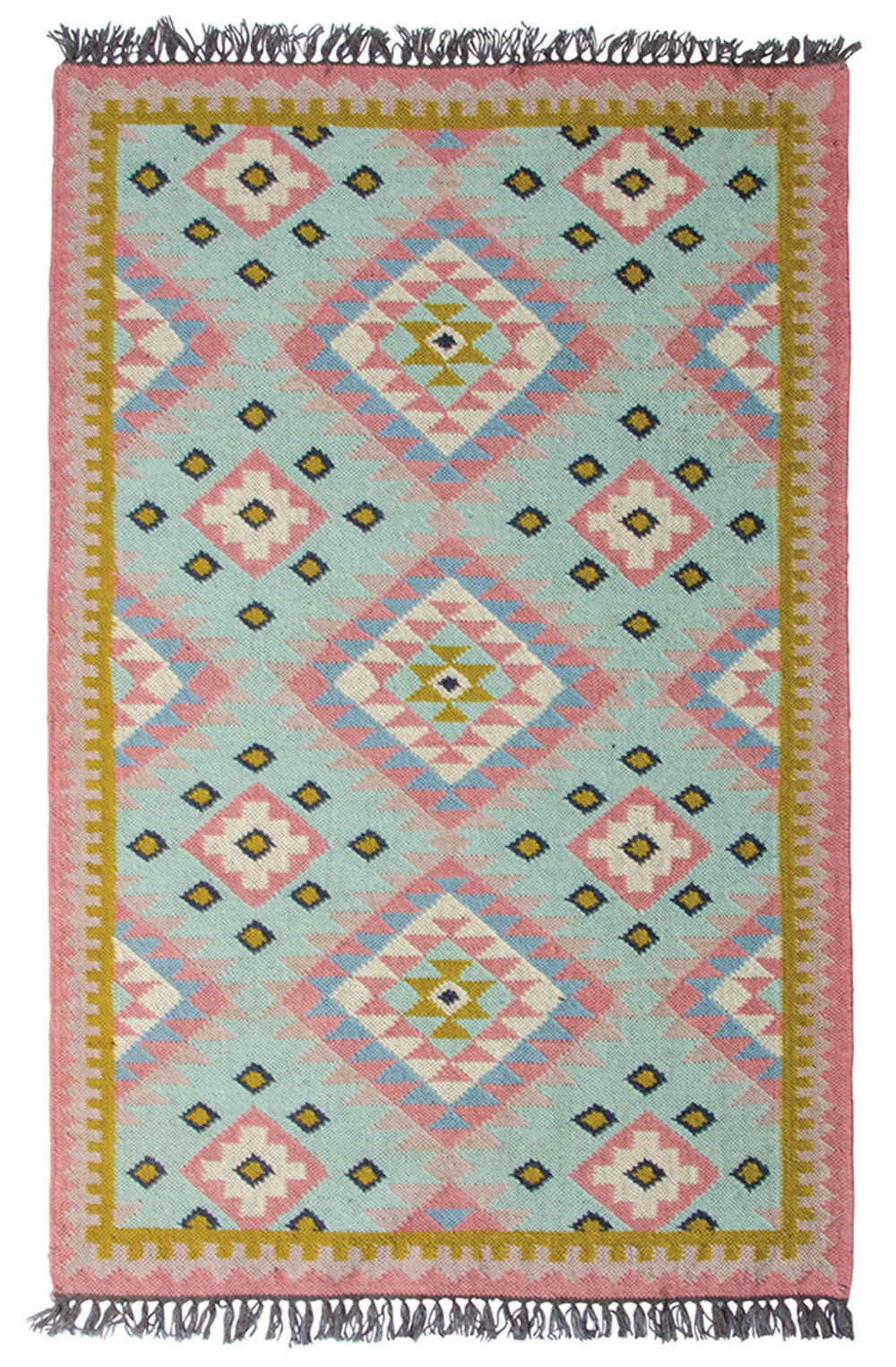Light Pastel Blue and Pink Kilim Wool and Cotton Rug - Second Nature Online