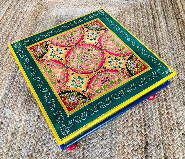 Hand Painted Lime Green Wooden Bajot Table