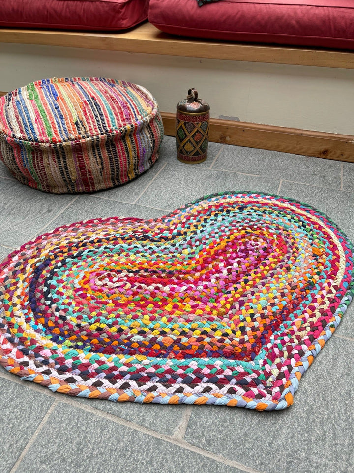 Love Heart Rainbow Braided Rug - Second Nature Online