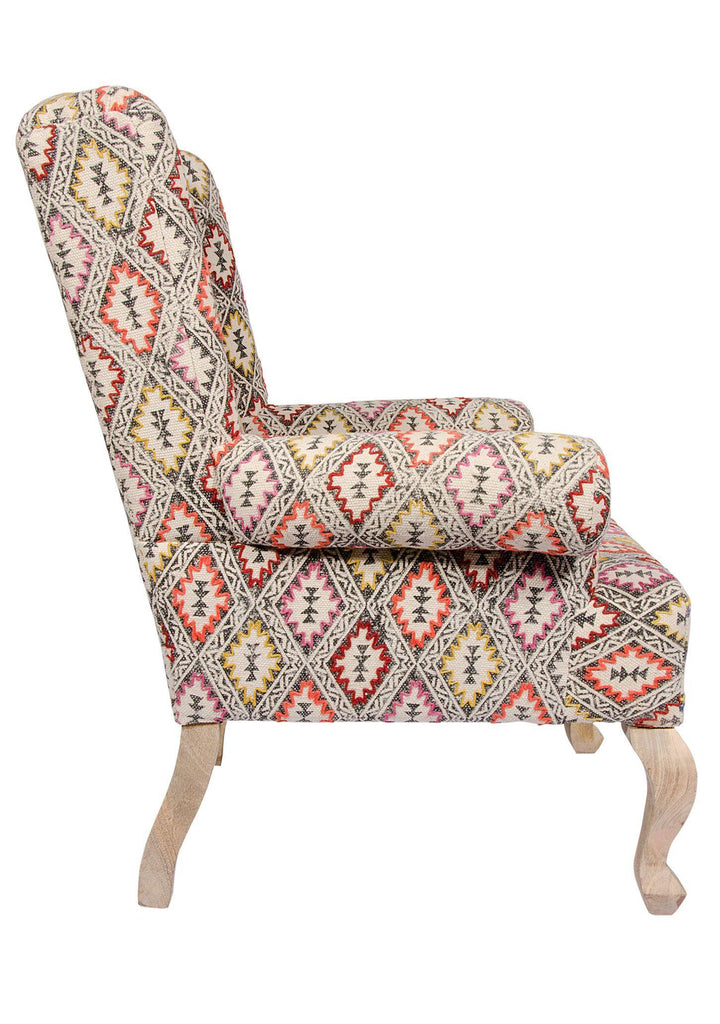 Indian Geometric Block Print Maharaja Upholstered Armchair - Second Nature Online