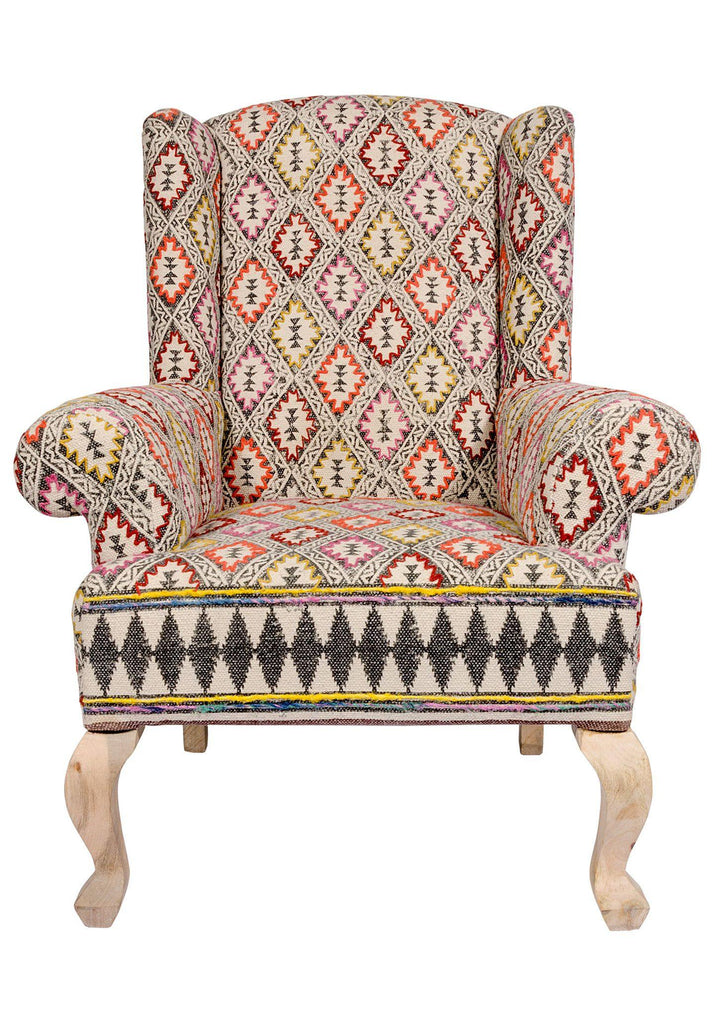 Indian Geometric Block Print Maharaja Upholstered Armchair - Second Nature Online