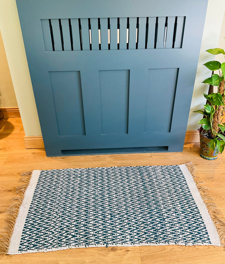 GRETA Soft Bedroom Rug Mallard Blue Herringbone Pattern 70 cm x 115 cm