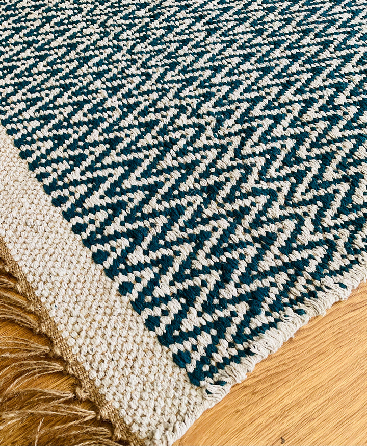 GRETA Soft Bedroom Rug Mallard Blue Herringbone Pattern 70 cm x 115 cm