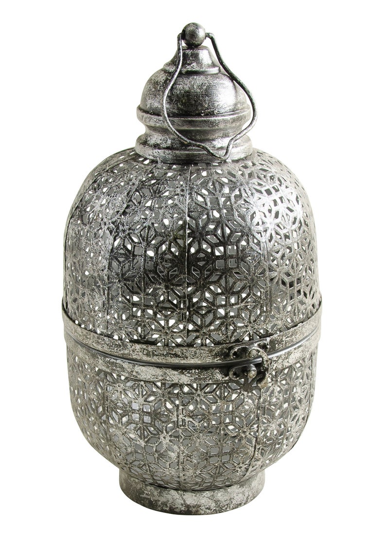 Hand Crafted Floral Metal Cutwork Black & Silver Lantern